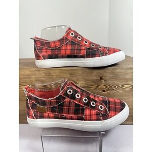 Blowfish Malibu Slip On Sneakers Womens 6.5 Red Plaid Tartan Casual Skater Y2K